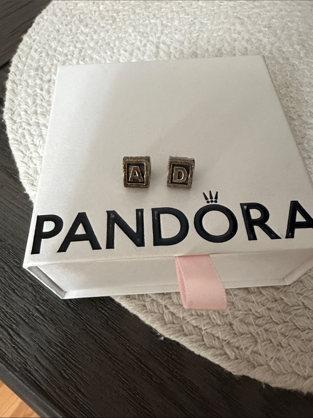 Pandora Silver Letter A & D Cube Bead Charms